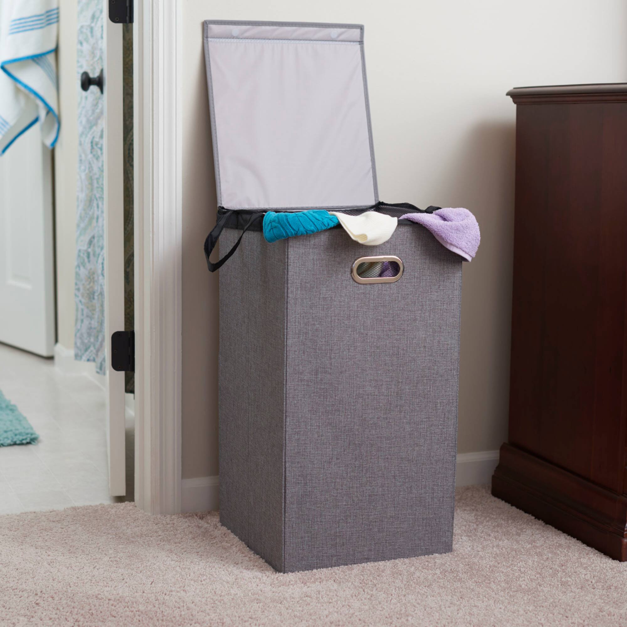 Household Essentials Gray Moisture-Resistant Laundry Hamper with Magnetic Lid & Removable Mesh Liner